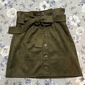 Army Green Suede Skirt with Belt - Size S